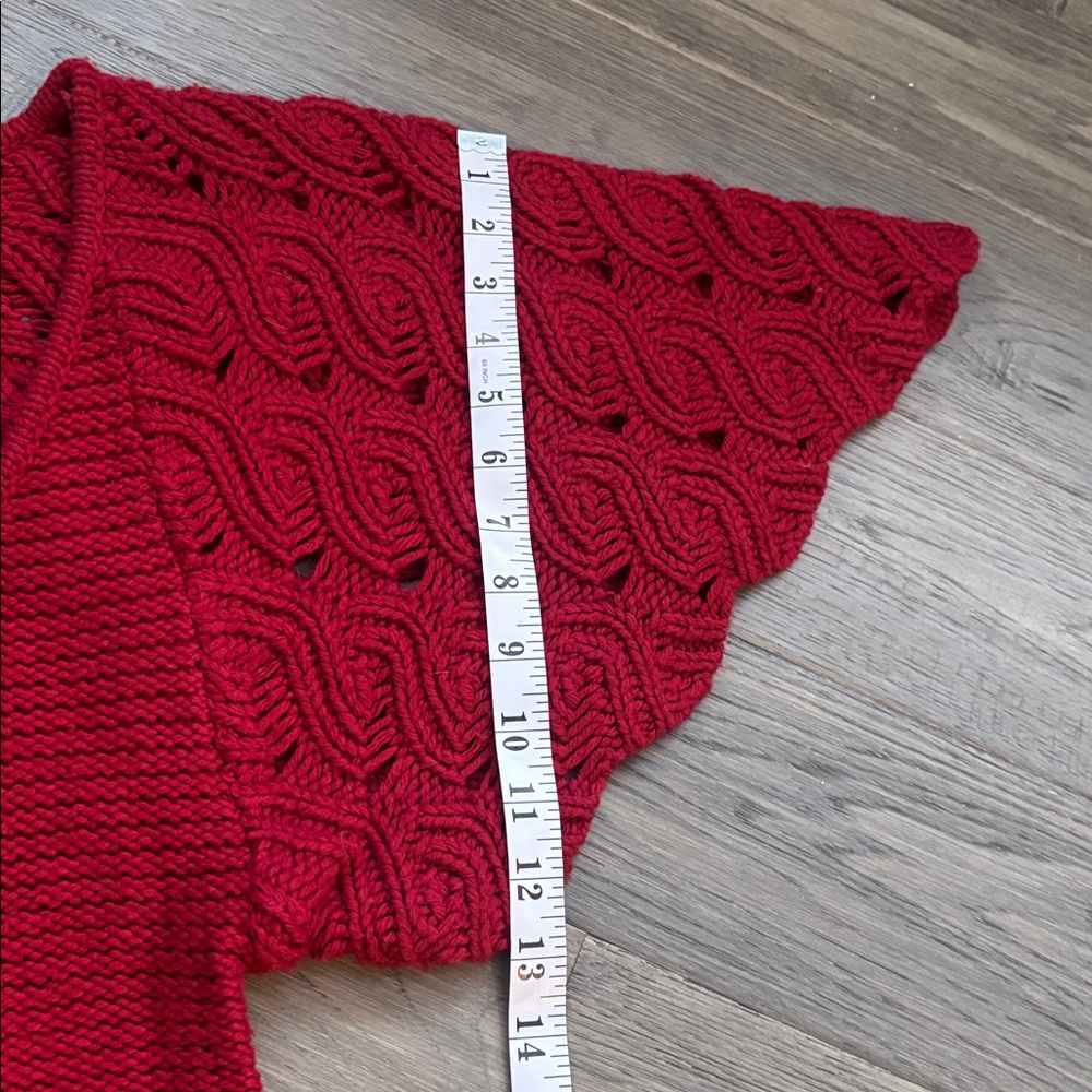 Guess | Red Knit Crochet Scoop Neck Sweater with Flutter Sleeves Y2K Medium - Picture 8 of 10